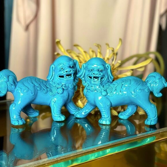 ♥️ Ceramic Foo Dog Statues - Blue - Picture 7 of 13